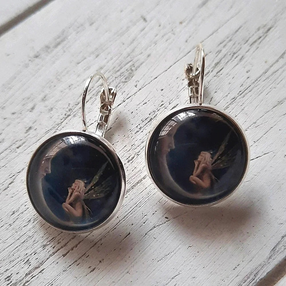 Crescent Moon Fairy Hook Earrings - Picture 1 of 2
